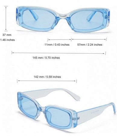 Square Trendy Rectangle Sunglasses Small Plastic Frame Colored Lens - Blue - CW18ANADKO8 $9.42