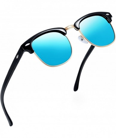 Semi-rimless Semi Rimless Polarized Sunglasses Women Men Retro Brand Sun Glasses - Blue Mirrored Lens - CW12D0APZHP $15.36