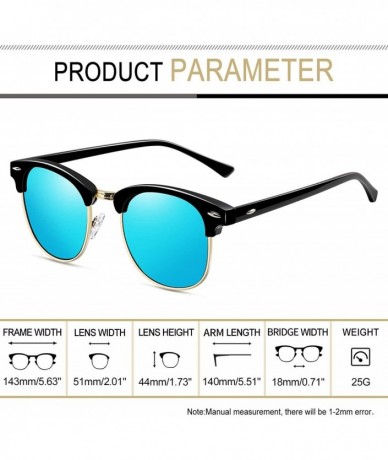 Semi-rimless Semi Rimless Polarized Sunglasses Women Men Retro Brand Sun Glasses - Blue Mirrored Lens - CW12D0APZHP $15.36