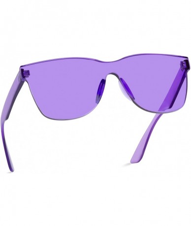 Oversized Horn Rimmed Tinted Colorful Lens Rimless Sunglasses - Clear Purple Frame - CU18D98WAMK $8.01