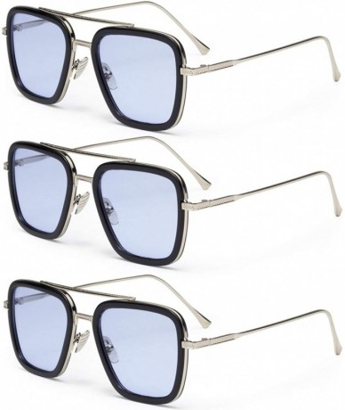Oversized Shipping Square Sunglasses Aviator Downey - Silver Frame Blue Lens - C1199CH0HY0 $51.18
