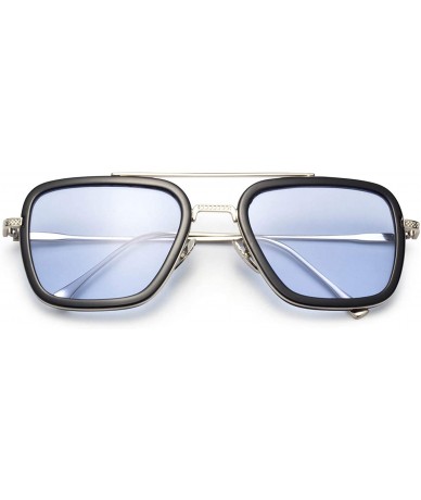 Oversized Shipping Square Sunglasses Aviator Downey - Silver Frame Blue Lens - C1199CH0HY0 $22.39