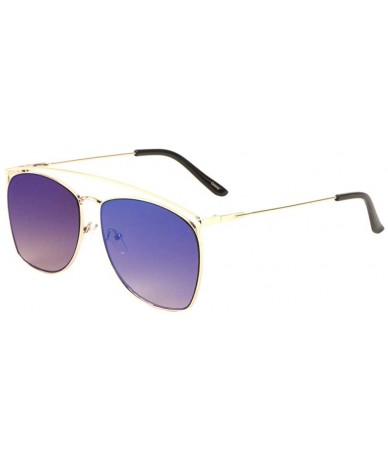 Aviator Long Curved Top Bar Round Lens Thin Frame Aviator Sunglasses - Blue - CP197S7WELY $11.68