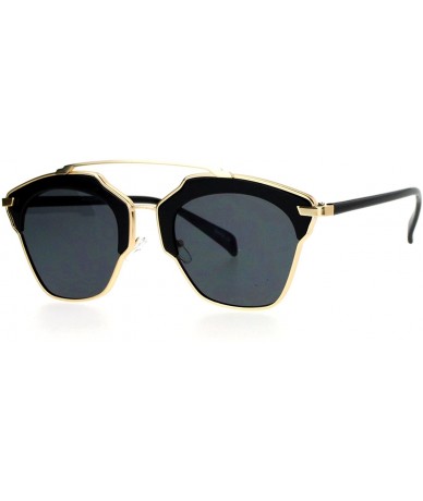 Wayfarer Metal Outline Double Bridge Retro Vintage Half Rim Sunglasses - Gold Black - CE12G7GVO6V $24.83