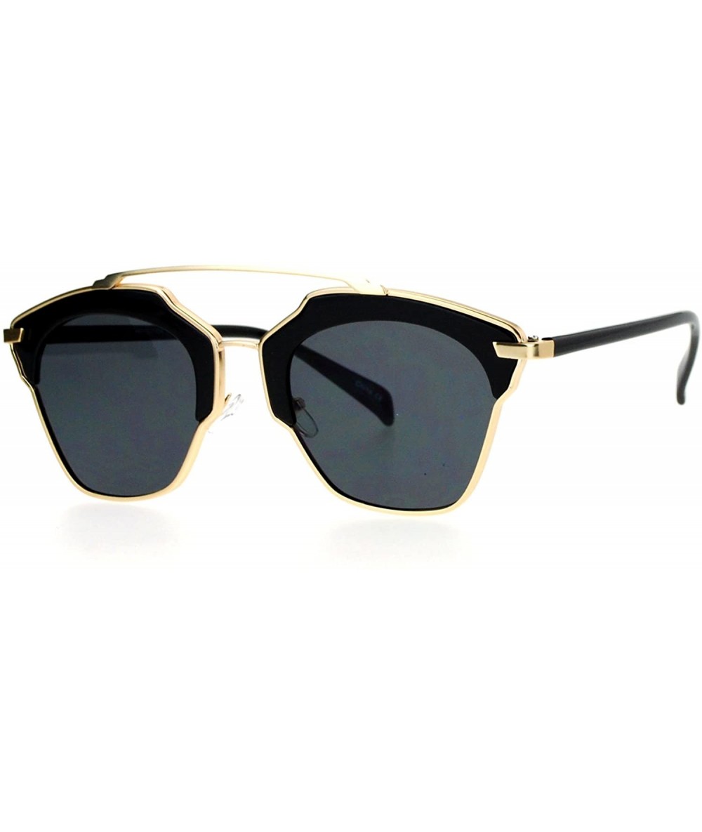 Wayfarer Metal Outline Double Bridge Retro Vintage Half Rim Sunglasses - Gold Black - CE12G7GVO6V $12.57