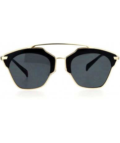 Wayfarer Metal Outline Double Bridge Retro Vintage Half Rim Sunglasses - Gold Black - CE12G7GVO6V $23.61