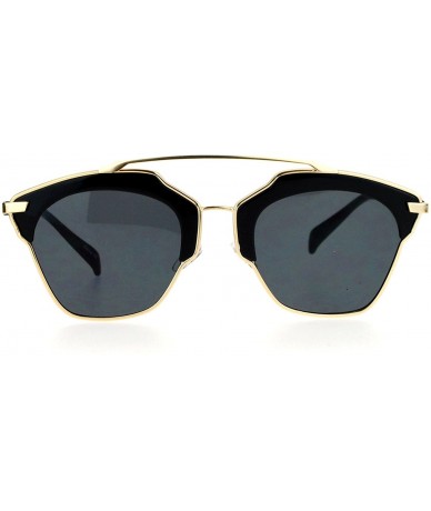 Wayfarer Metal Outline Double Bridge Retro Vintage Half Rim Sunglasses - Gold Black - CE12G7GVO6V $12.57