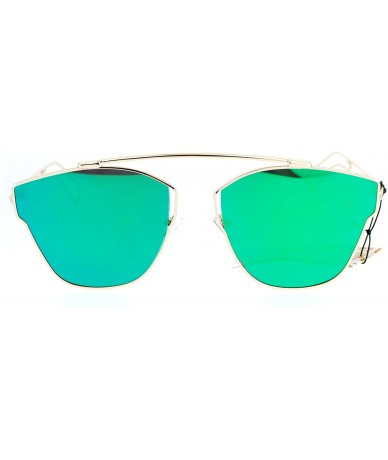 Wayfarer Womens Bridgeless Metal Horn Rim Color Mirror Sunglasses - Gold Teal - C712N4R7W2I $14.26