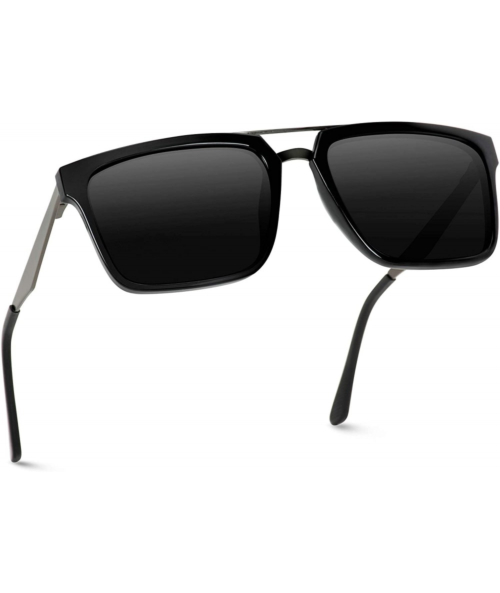 Aviator Double Nose Bridge Square Black Lens Black Frame Sunglasses - C9184XMHXEY $12.34