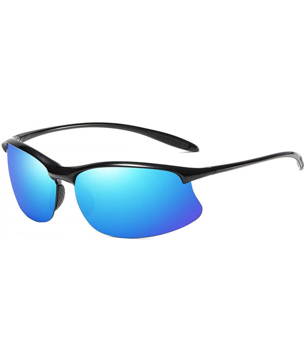 Semi-rimless Polarized Sunglasses Curved Rimless Protection - Black / Blue Mirrored - CB18RRC0ZW9 $13.41