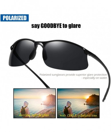 Semi-rimless Polarized Sunglasses Curved Rimless Protection - Black / Blue Mirrored - CB18RRC0ZW9 $13.41