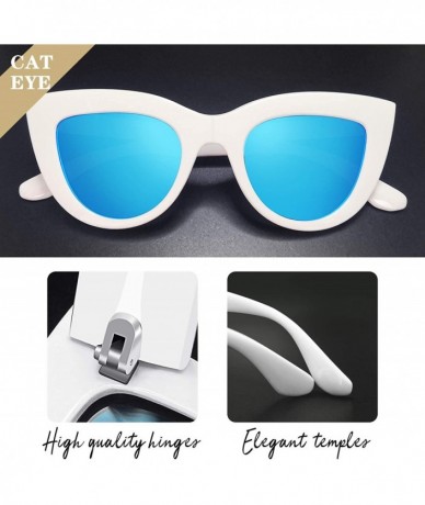 Cat Eye Retro Polarized Cateye Sunglasses - Women Vintage Cat Eye Sun Glasses UV400 Protection - Ice Blue - CW18GED8IHA $9.40