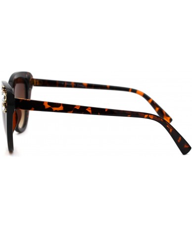 Cat Eye Womens Large Rhinestone Jewel Thick Plastic Cat Eye Sunglasses - Tortoise Brown - CI18WLLS056 $12.94