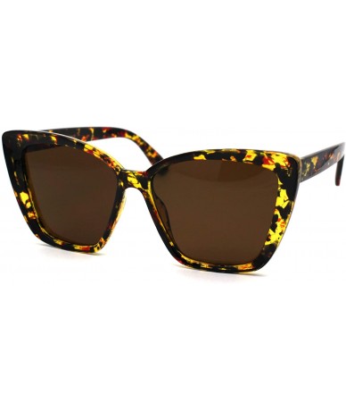 Oversized Womens Oversize Cat Eye Retro 90s Designer Sunglasses - Tortoise Solid Brown - CK196WUY54I $10.84