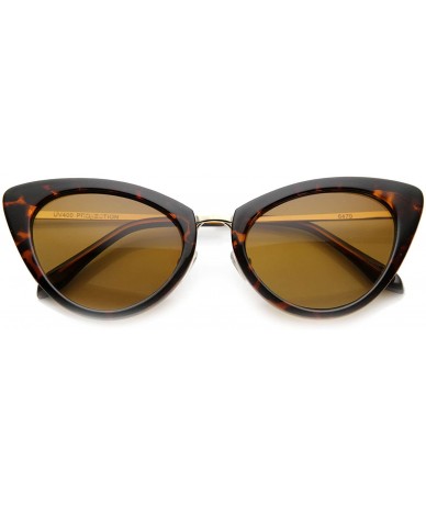 Oval Womens Classic Oval Shape Metal Temple Mod Fashion Cat Eye Sunglasses - Brown Tortoise / Amber - C4122XK36C5 $10.42
