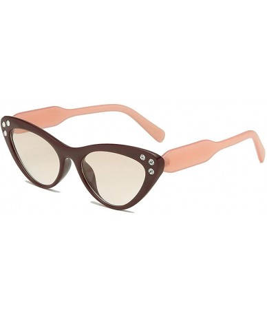 Cat Eye Women's Fashion Cat Eye Shade Sunglasses Integrated Diamond Gasses - Coffee - CX18S0ZNWEU $6.10