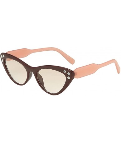 Cat Eye Women's Fashion Cat Eye Shade Sunglasses Integrated Diamond Gasses - Coffee - CX18S0ZNWEU $6.10