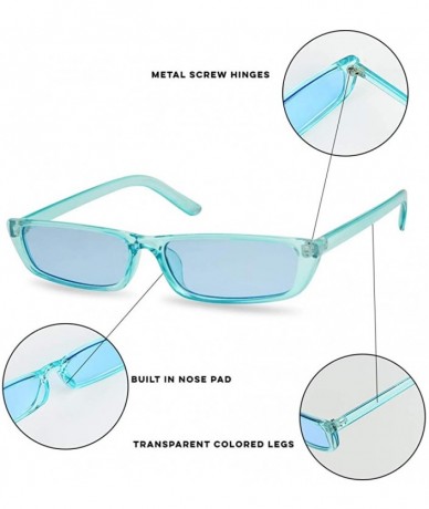 Rectangular 90's Vibe Super Slim Rectangular Candy Colored Transparent Frame Sunglasses - Pink Frame - C118EY0RM8Q $14.61