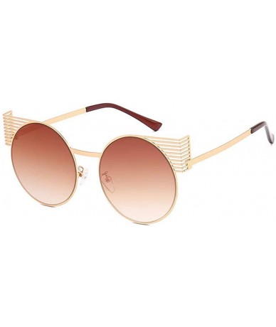 Round 2018 new fashion personality round frame metal frame unisex luxury brand designer sunglasses UV400 - Brown - CZ18M99652...