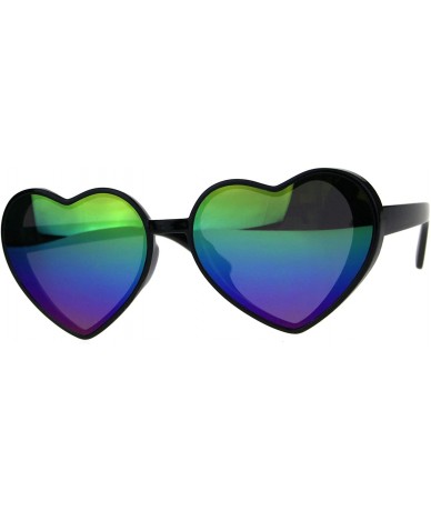 Oversized Oversized Heart Shape Sunglasses Womens Fashion Mirrored Lens Shades - Black (Rainbow Mirror) - CV18HR8LSS0 $19.36