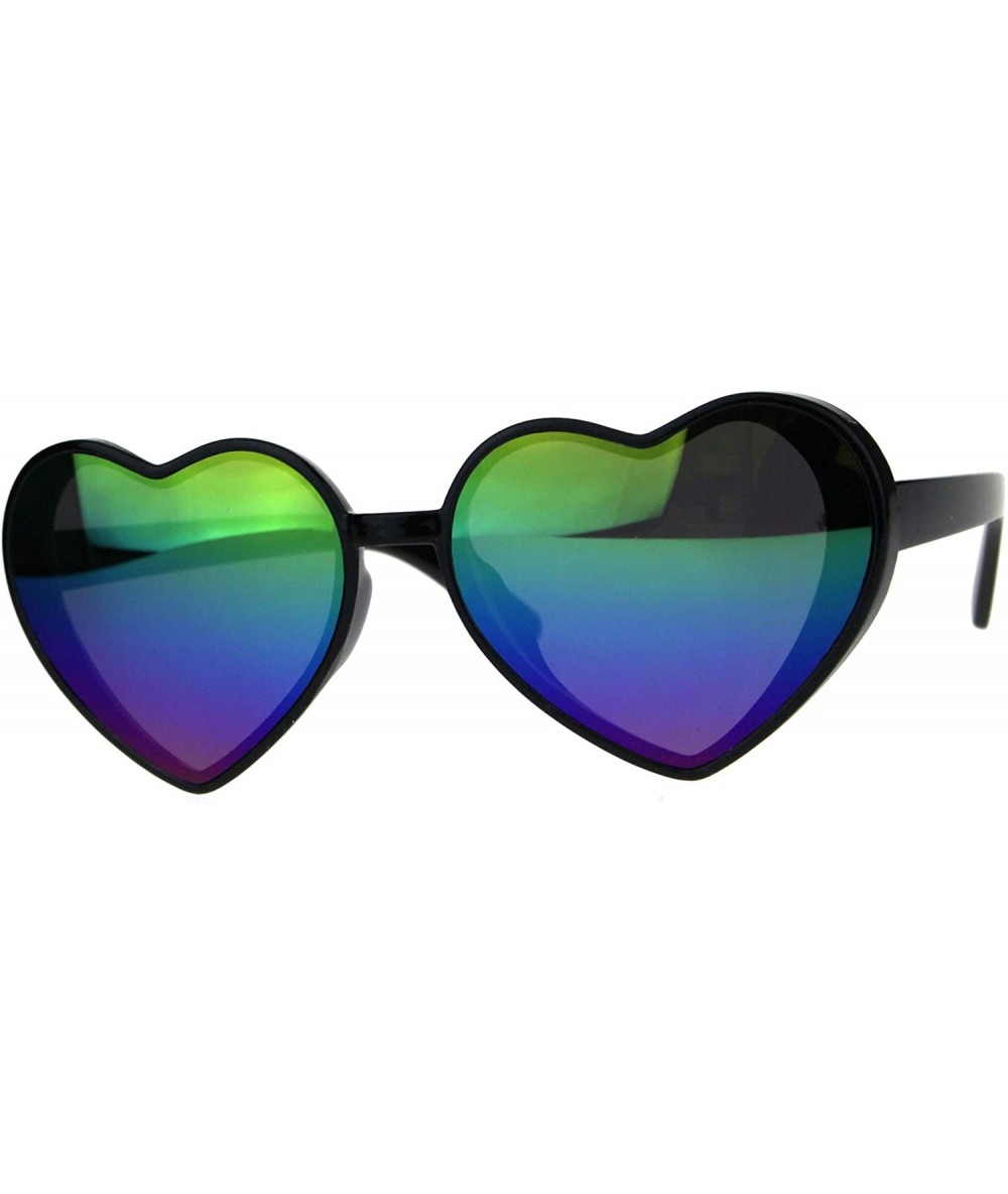 Oversized Oversized Heart Shape Sunglasses Womens Fashion Mirrored Lens Shades - Black (Rainbow Mirror) - CV18HR8LSS0 $9.55
