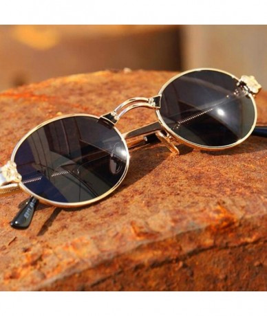 Oval Retro Sunglasses Vintage Men Summer Metal Punk Women Oval Anti Blue Light Uv400 - Gold With Clear - C31903NEQQ4 $8.44