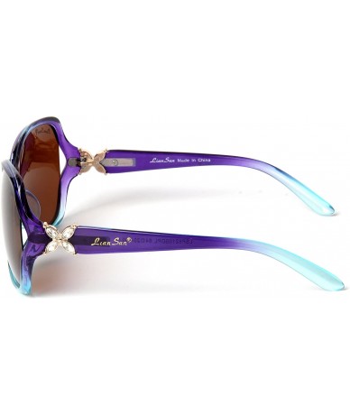Round Polarized Oversized Women Sunglasses - Fashion Designer Sunglasses With Crystal Flower Pattern - Gradient Purple - C217...