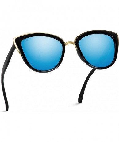 Square Womens Cat Eye Mirrored Reflective Lenses Oversized Cateyes Sunglasses - Black Frame/ Blue Mirror Lens - CV123ZRLGC7 $...