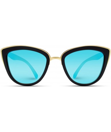 Square Womens Cat Eye Mirrored Reflective Lenses Oversized Cateyes Sunglasses - Black Frame/ Blue Mirror Lens - CV123ZRLGC7 $...