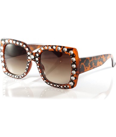 Square Oversize Designer Crystal Diamond Bold Frame Temple Sunglasses A182 - Tortoise - C318E3WL9DY $17.38