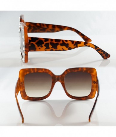 Square Oversize Designer Crystal Diamond Bold Frame Temple Sunglasses A182 - Tortoise - C318E3WL9DY $17.38