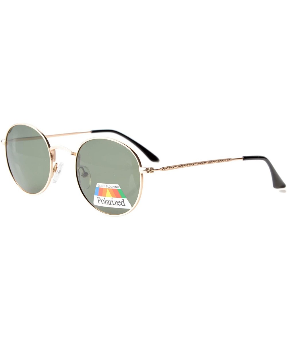 Wrap Vintage Style Quality Round Polarized Sunglasses - Gold Frame-g15 Lens - C4127HQCRVB $13.38