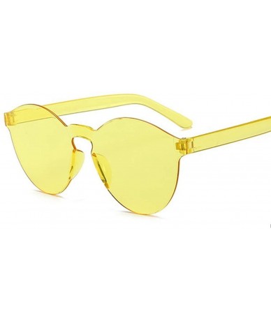 Rimless Fashion New Round Sunglasses Women Vintage Metal Frame Yellow Lens Colorful Shade Sun Glasses Female UV400 - Blue - C...