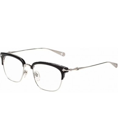 Aviator Retro Half Frame Horn Rimmed Clubmaster Optics 50mm Clear Lens Glasses - Silver - CZ18967U8XM $10.14