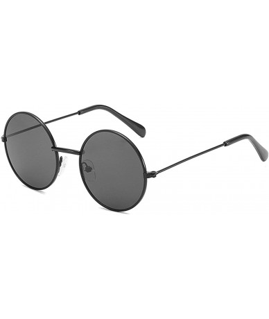 Oversized Vintage style Round Sunglasses for Unisex Metal PC UV 400 Protection Sunglasses - Black Grey - CW18SAT256C $33.88