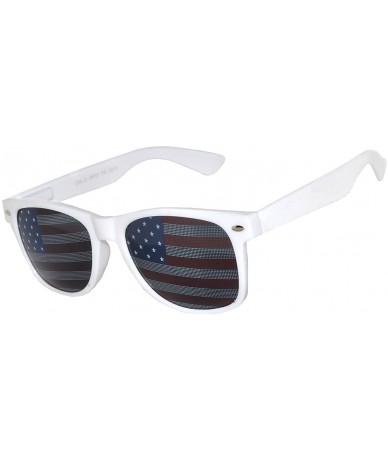 Rectangular Classic American Flag Sunglasses USA Patriot Colored Lens 4th of July - Flag_colored_frame_white - CI12NZ1MV4A $1...