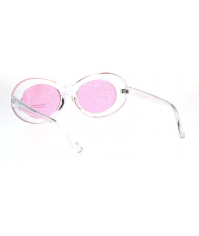 Oval Womens Mod Oval Round Glitter Lens Plastic Retro Sunglasses - Clear Pink - CF18I723NM8 $19.11
