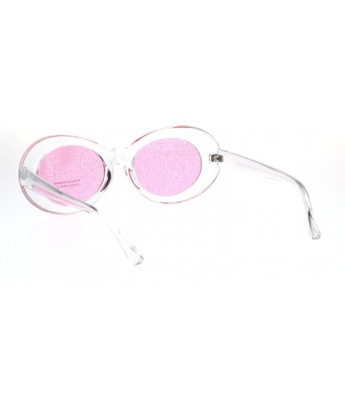 Oval Womens Mod Oval Round Glitter Lens Plastic Retro Sunglasses - Clear Pink - CF18I723NM8 $7.85