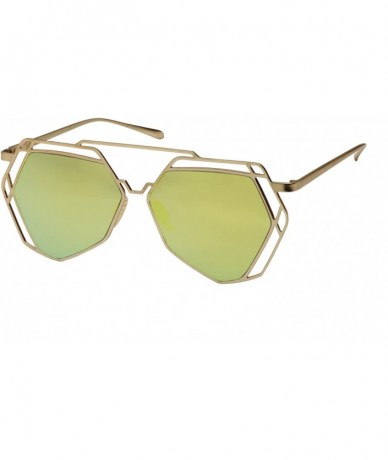 Aviator Women's Mirrored Heptagon Flat Lens Sunglasses - Gold - CR12LO3ICKN $23.37