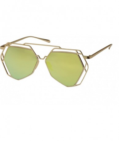 Aviator Women's Mirrored Heptagon Flat Lens Sunglasses - Gold - CR12LO3ICKN $22.46