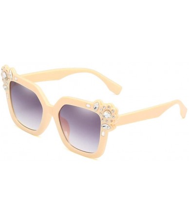 Aviator Neutral Cat Eye Sunglasses Fashion Rhinestone Decoration UV400 Large Frame Eyewear - Beige - C718TQX7NEY $17.84