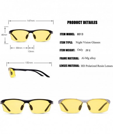 Rectangular Night Vision Driving Glasses for Men Women Al-Mg Metal Frame Polarized Reduce Glare Nighttime Driving Glasses - C...