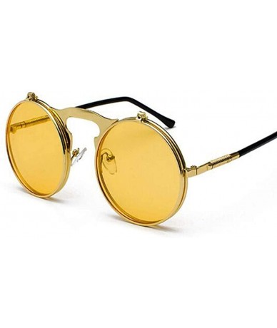 Oversized Metal Steampunk Sunglasses Men Women Fashion Round Glasses Brand GoldGray - Goldyellow - CN18Y4S537E $10.57