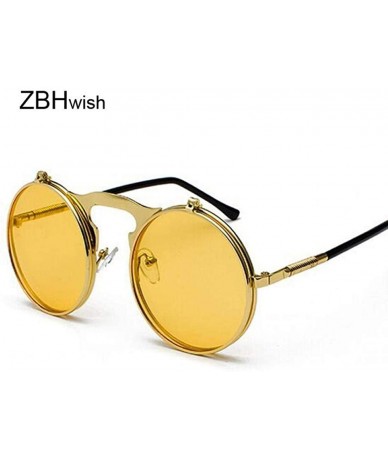 Oversized Metal Steampunk Sunglasses Men Women Fashion Round Glasses Brand GoldGray - Goldyellow - CN18Y4S537E $22.64