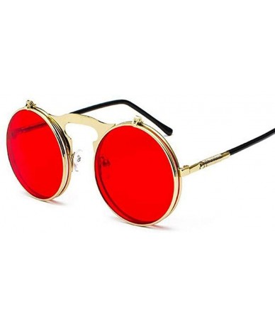 Oversized Metal Steampunk Sunglasses Men Women Fashion Round Glasses Brand GoldGray - Goldyellow - CN18Y4S537E $22.64