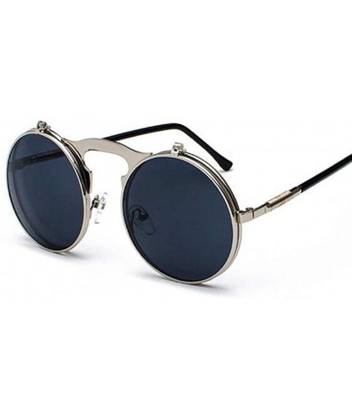 Oversized Metal Steampunk Sunglasses Men Women Fashion Round Glasses Brand GoldGray - Goldyellow - CN18Y4S537E $22.64