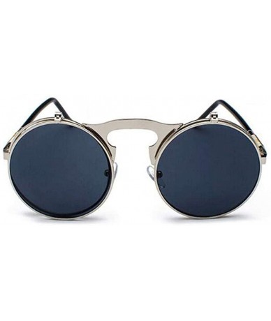 Oversized Metal Steampunk Sunglasses Men Women Fashion Round Glasses Brand GoldGray - Goldyellow - CN18Y4S537E $22.64