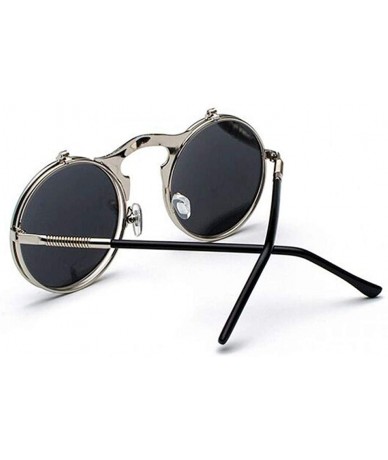 Oversized Metal Steampunk Sunglasses Men Women Fashion Round Glasses Brand GoldGray - Goldyellow - CN18Y4S537E $22.64