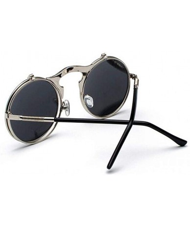 Oversized Metal Steampunk Sunglasses Men Women Fashion Round Glasses Brand GoldGray - Goldyellow - CN18Y4S537E $10.57