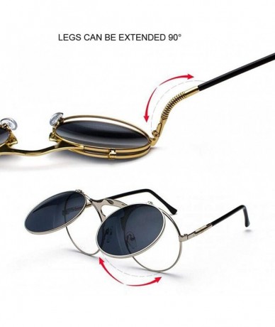 Oversized Metal Steampunk Sunglasses Men Women Fashion Round Glasses Brand GoldGray - Goldyellow - CN18Y4S537E $22.64